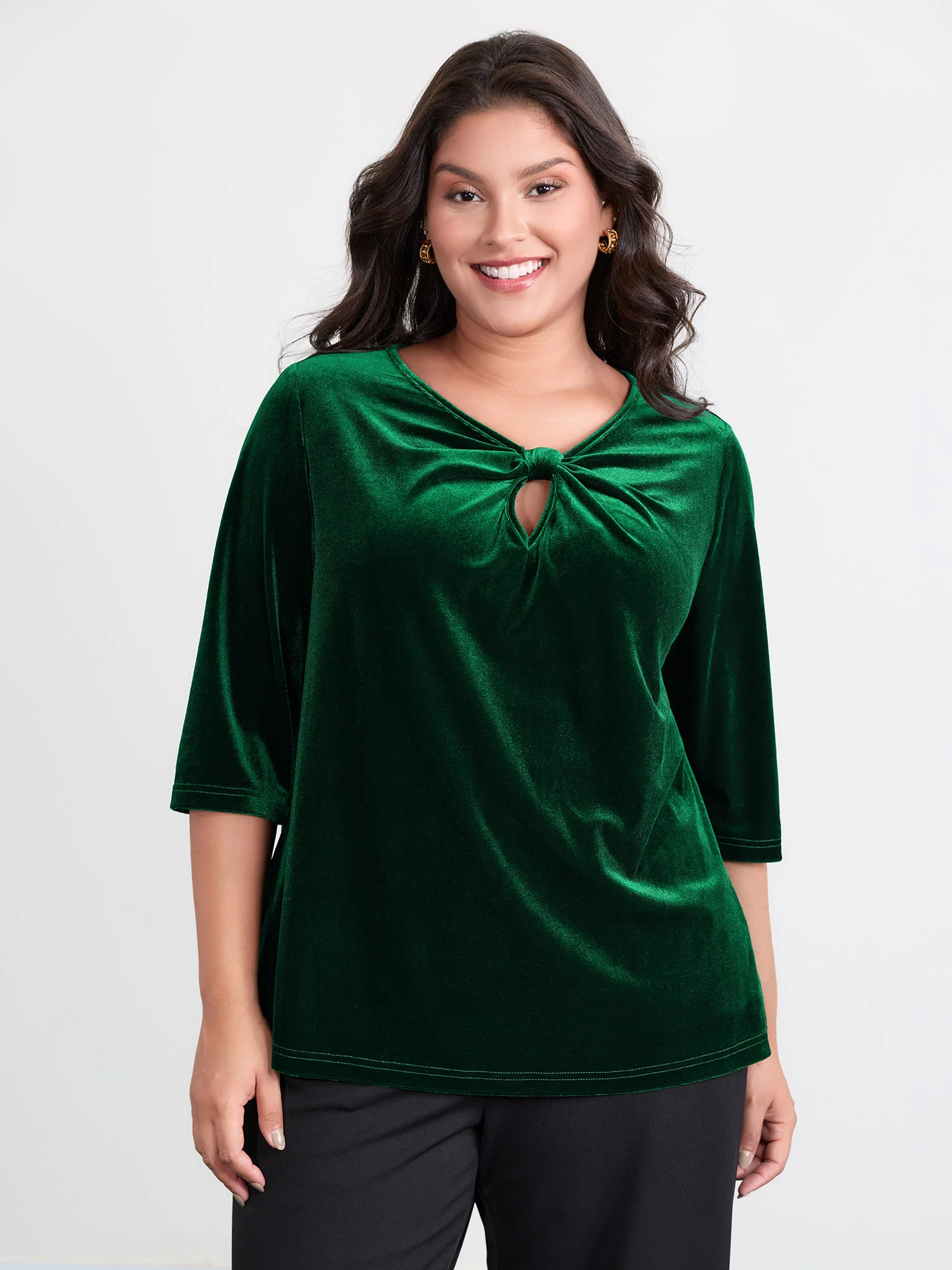 Velvet Twist Neckline Cut-Out Blouse - Image 2