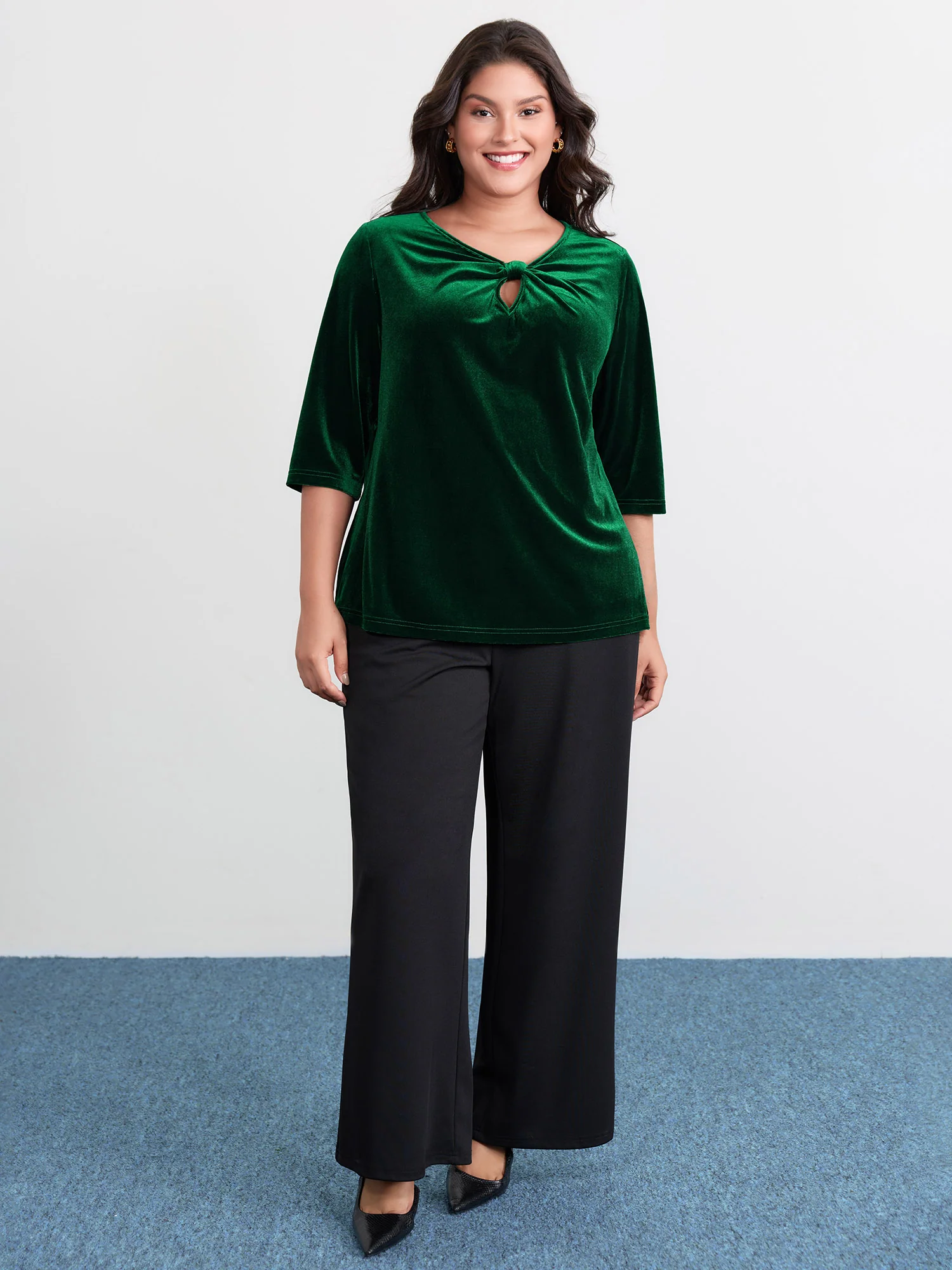 Velvet Twist Neckline Cut-Out Blouse - Image 3