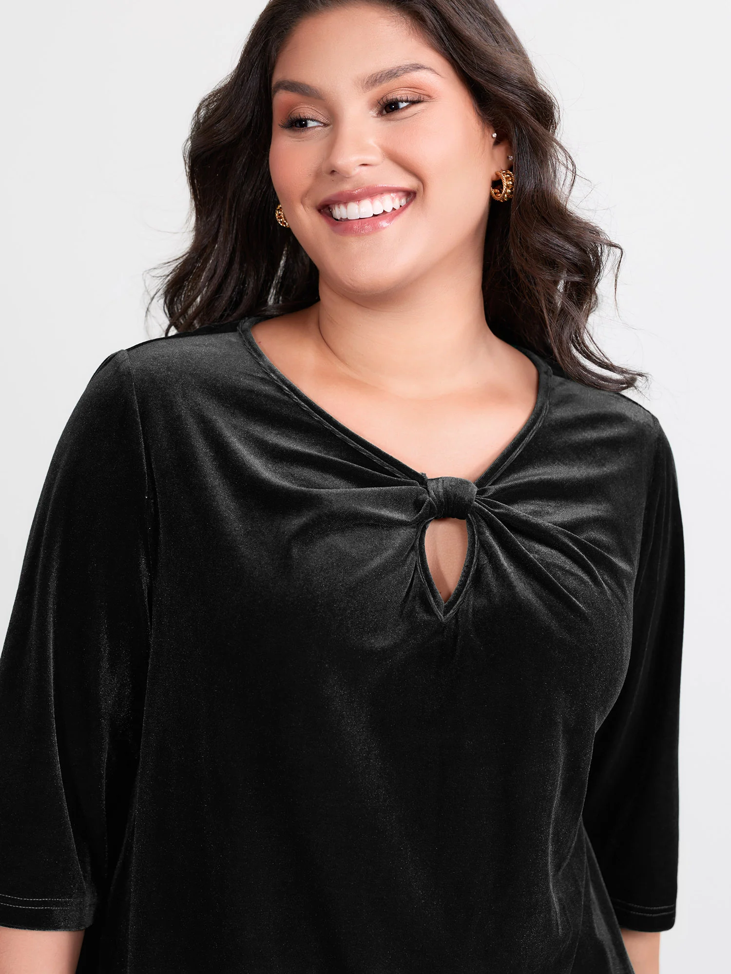 Velvet Twist Neckline Cut-Out Blouse - Image 7