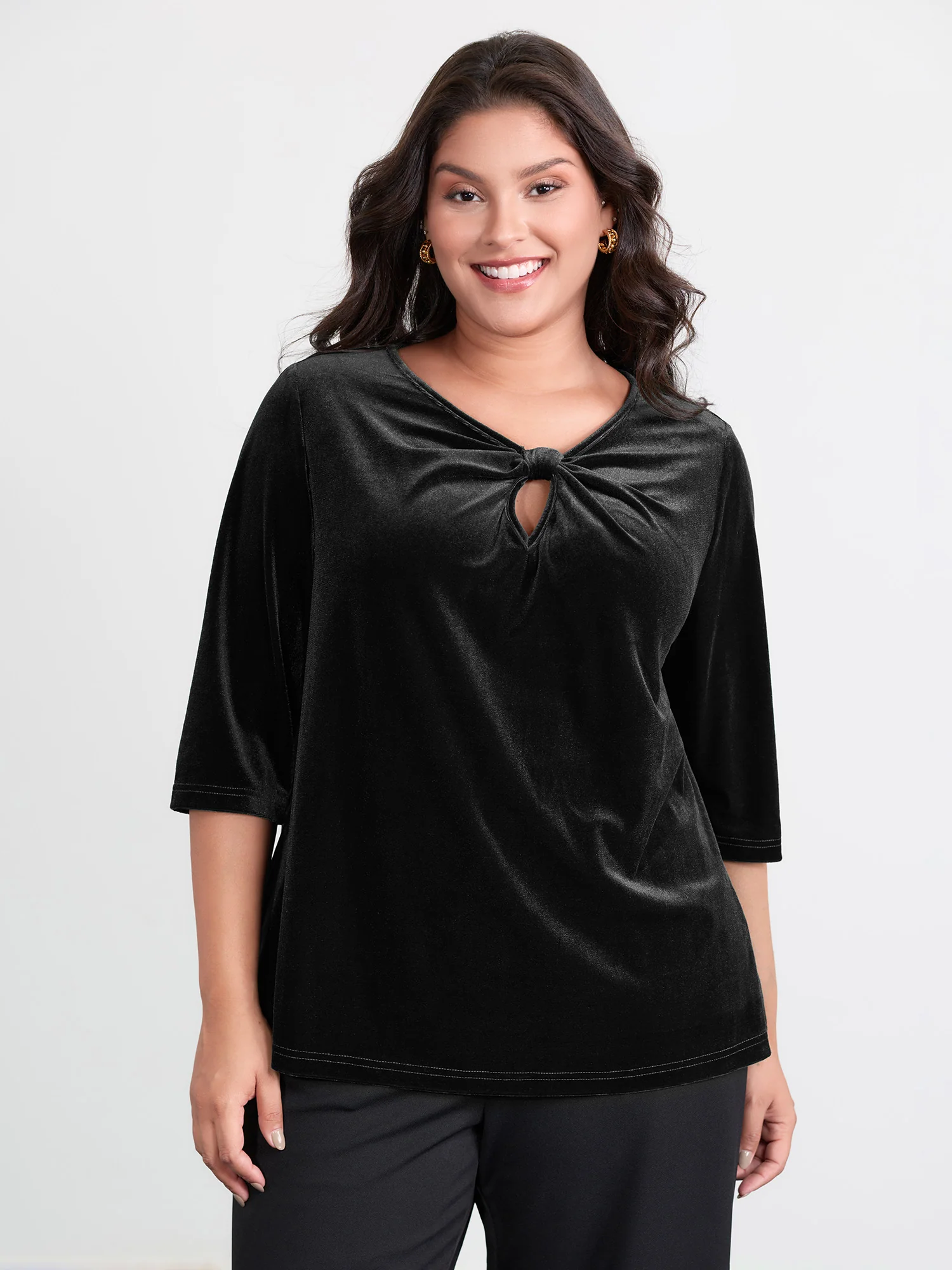 Velvet Twist Neckline Cut-Out Blouse - Image 8
