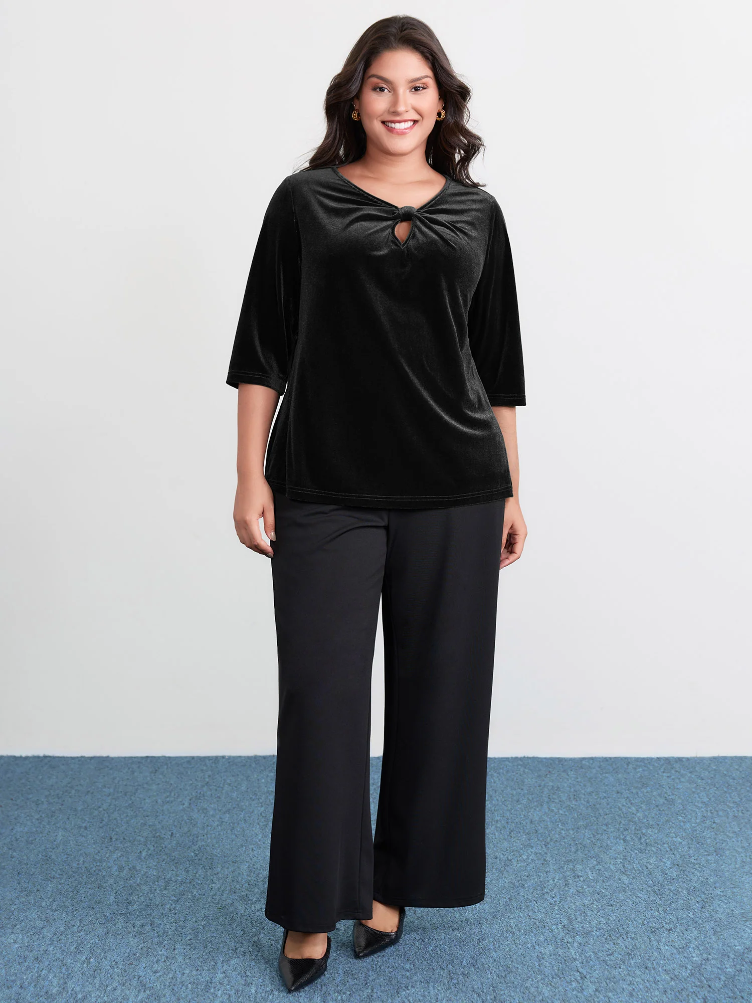 Velvet Twist Neckline Cut-Out Blouse - Image 9