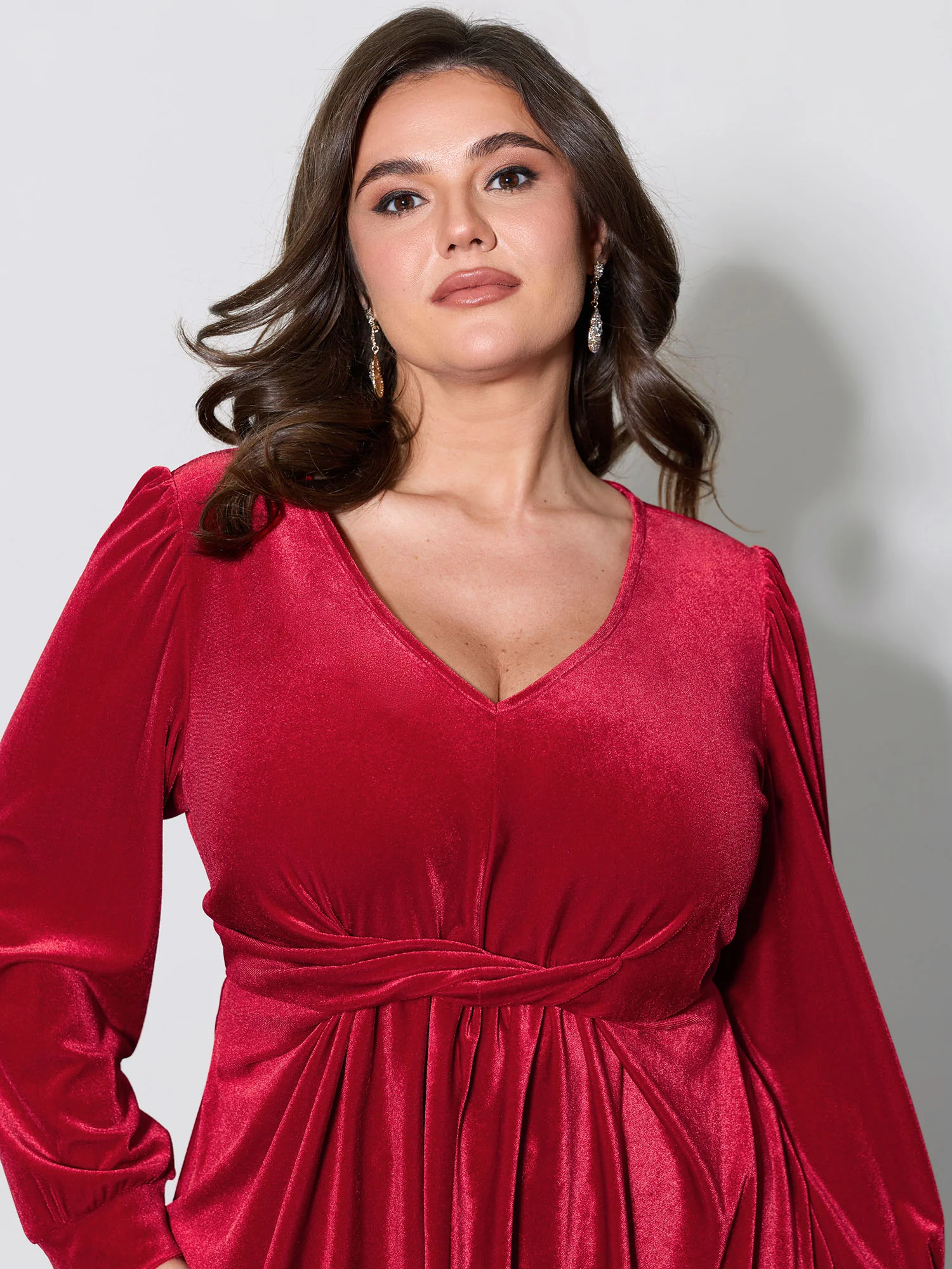 Velvet Twisted Waist Stretchy Knee-Length Dress - Image 2