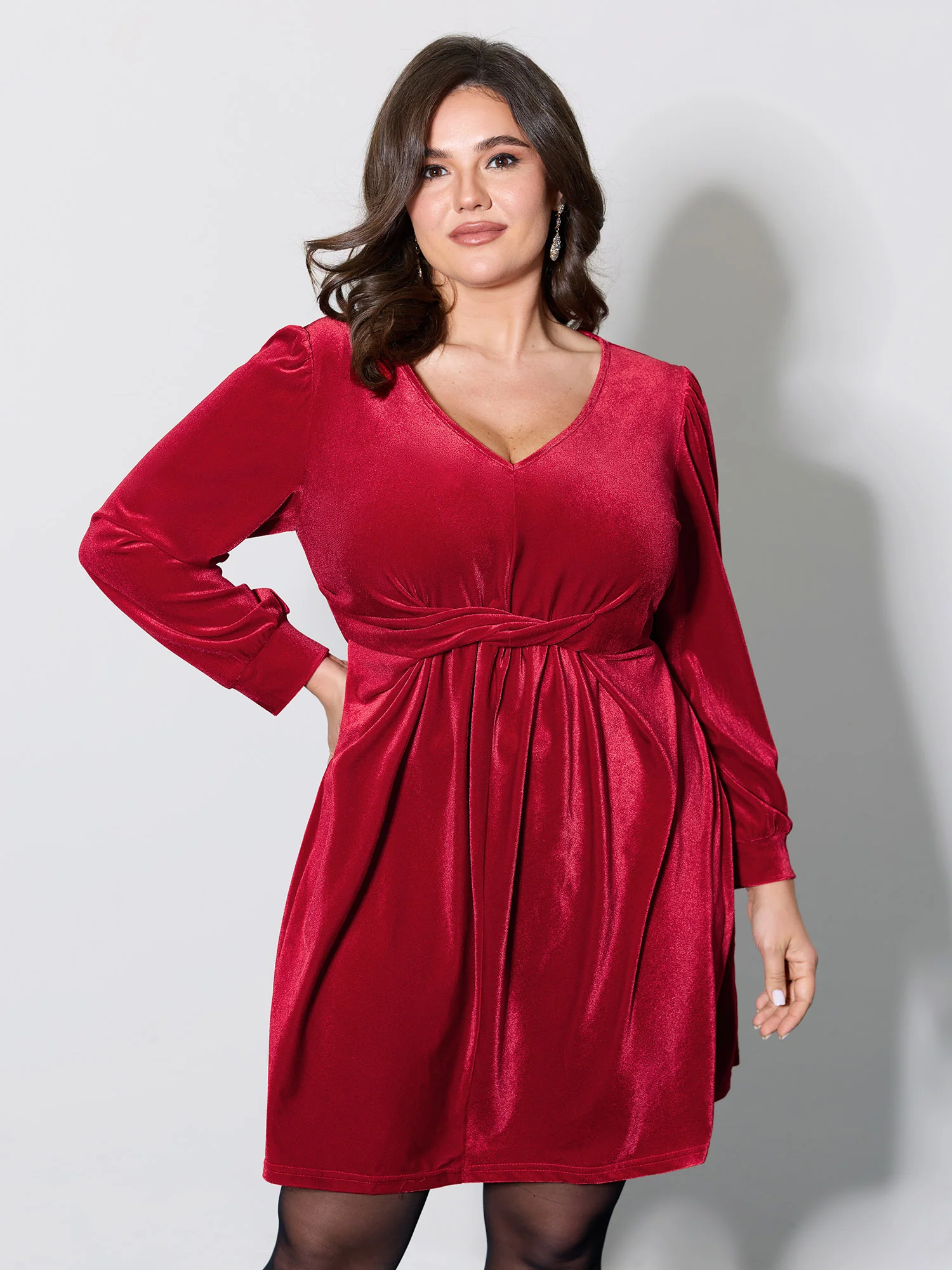 Velvet Twisted Waist Stretchy Knee-Length Dress - Image 4