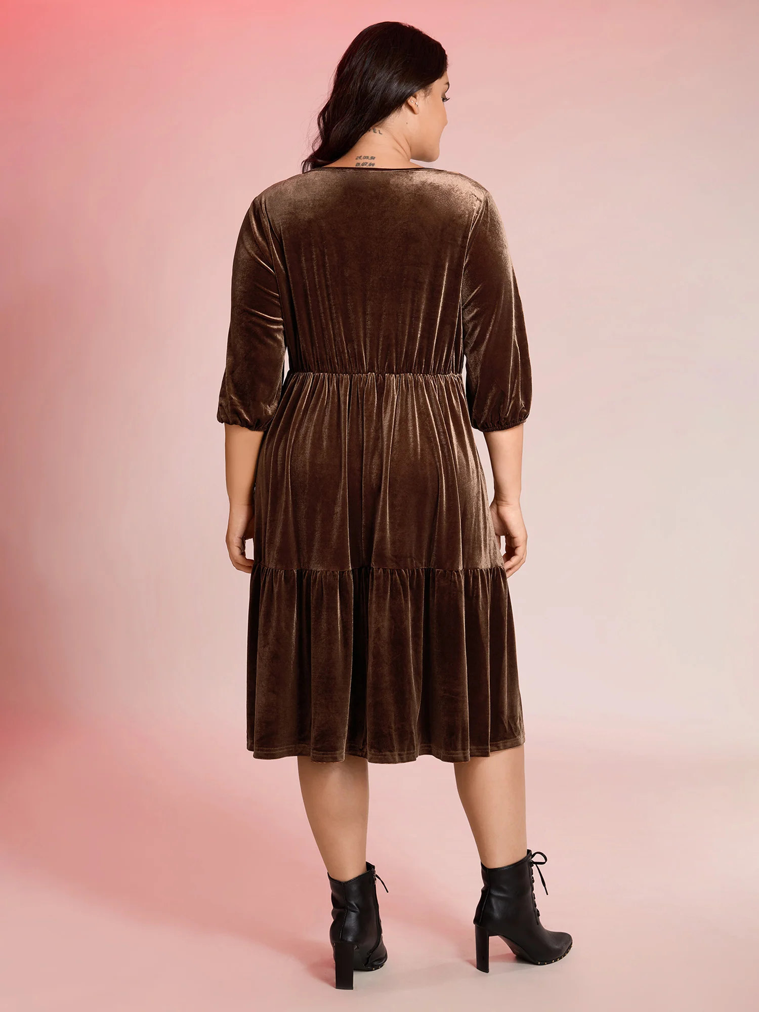 Velvet V-Neck Cinched-Waist Midi Dress - Image 4