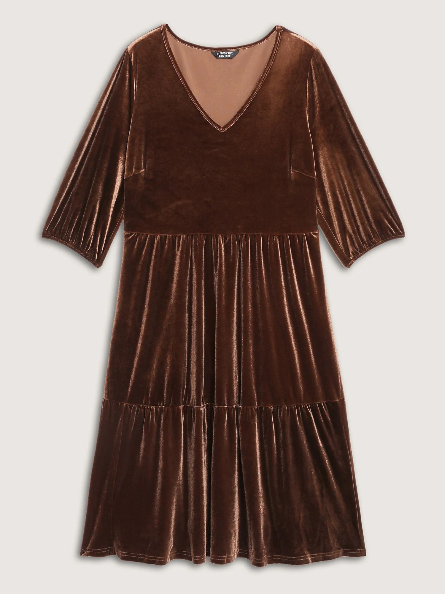Velvet V-Neck Cinched-Waist Midi Dress - Image 7