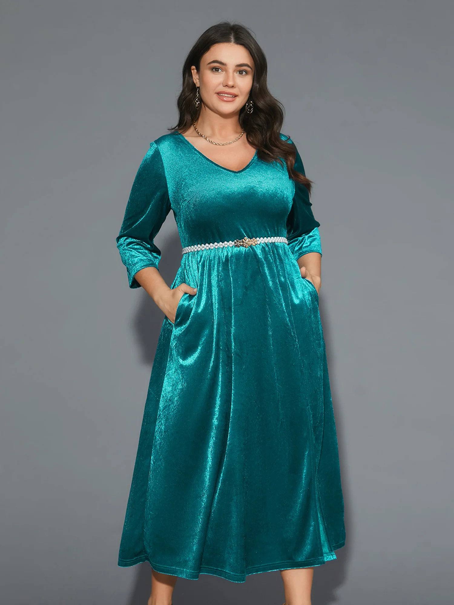 Velvet V-Neck Side Slit Maxi Dress - Image 2