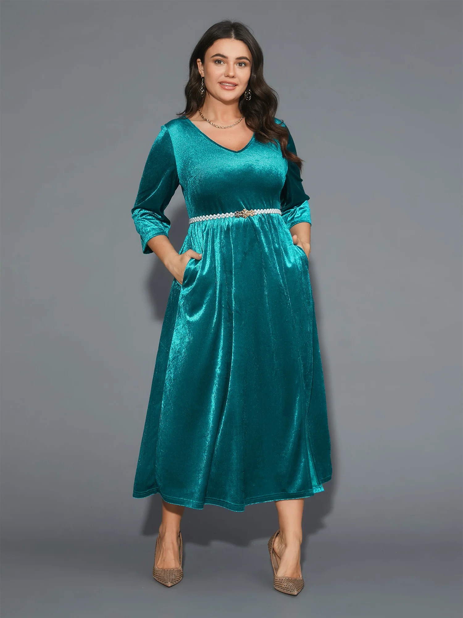 Velvet V-Neck Side Slit Maxi Dress - Image 3