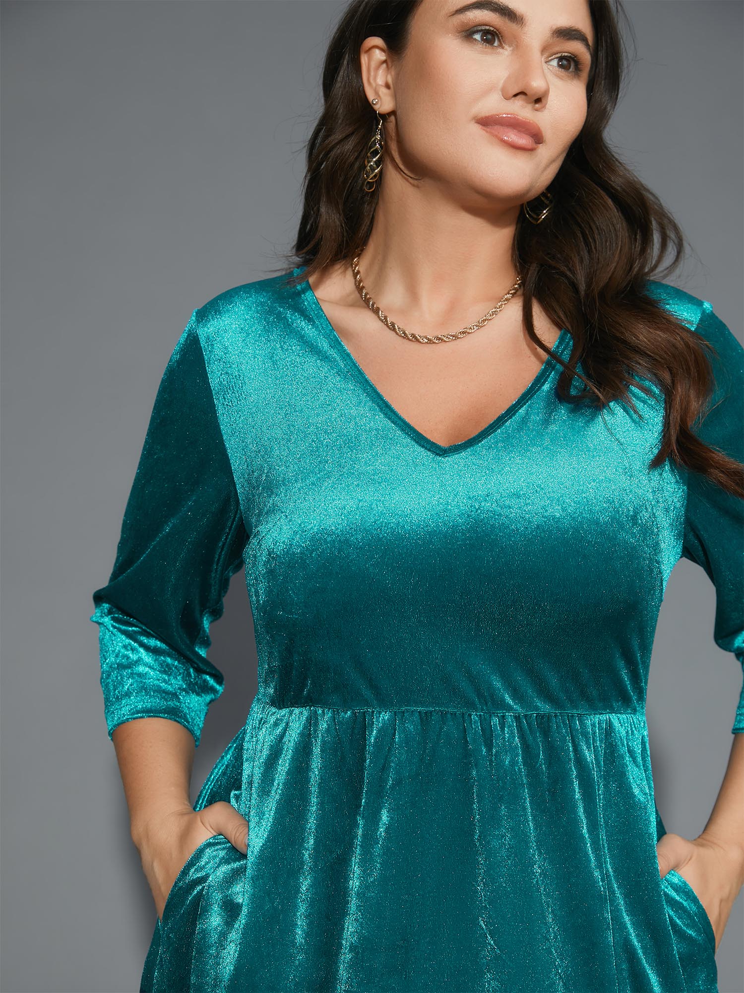 Velvet V-Neck Side Slit Maxi Dress - Image 4