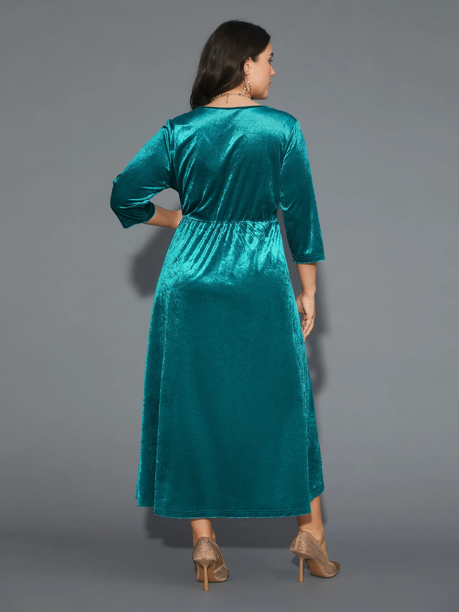 Velvet V-Neck Side Slit Maxi Dress - Image 5