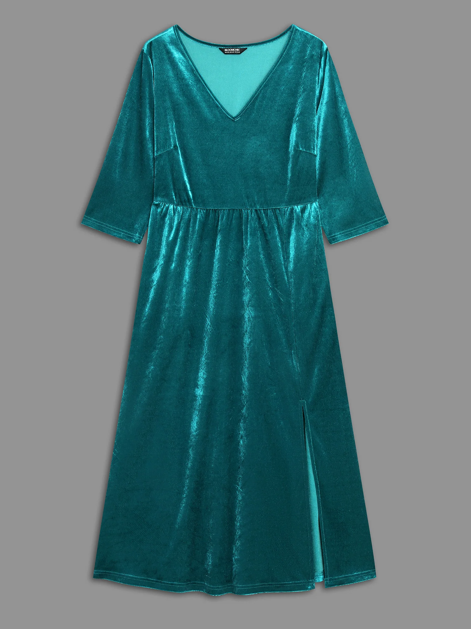 Velvet V-Neck Side Slit Maxi Dress - Image 8