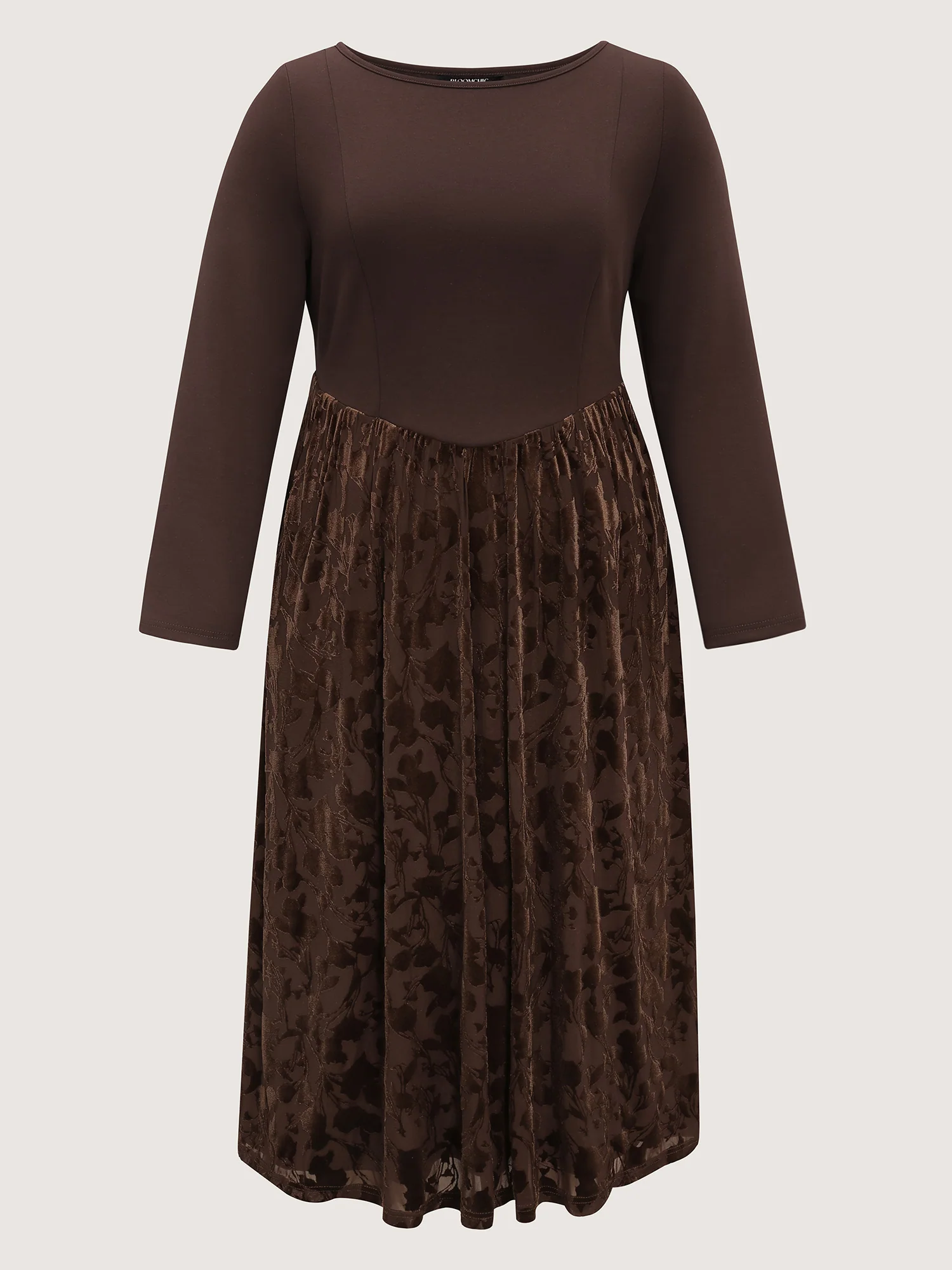 Velvety Feel Spliced Round Neck Midi Dress - Image 7