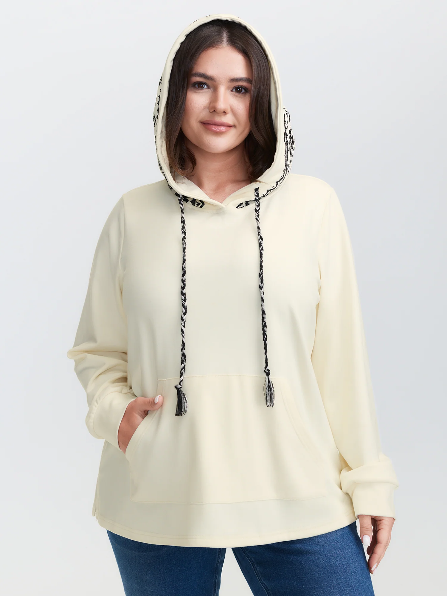 Velvety Geometric Embroidery Hoodie - Image 6