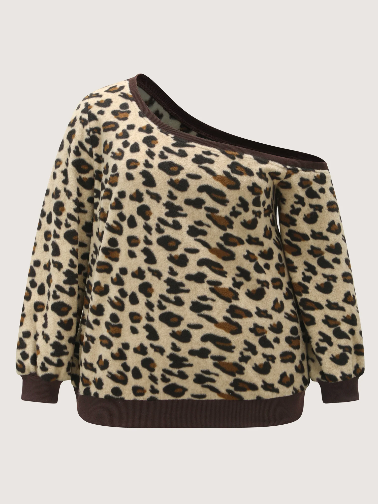 Velvety Leopard Print One-Shoulder Sweatshirt - Image 5