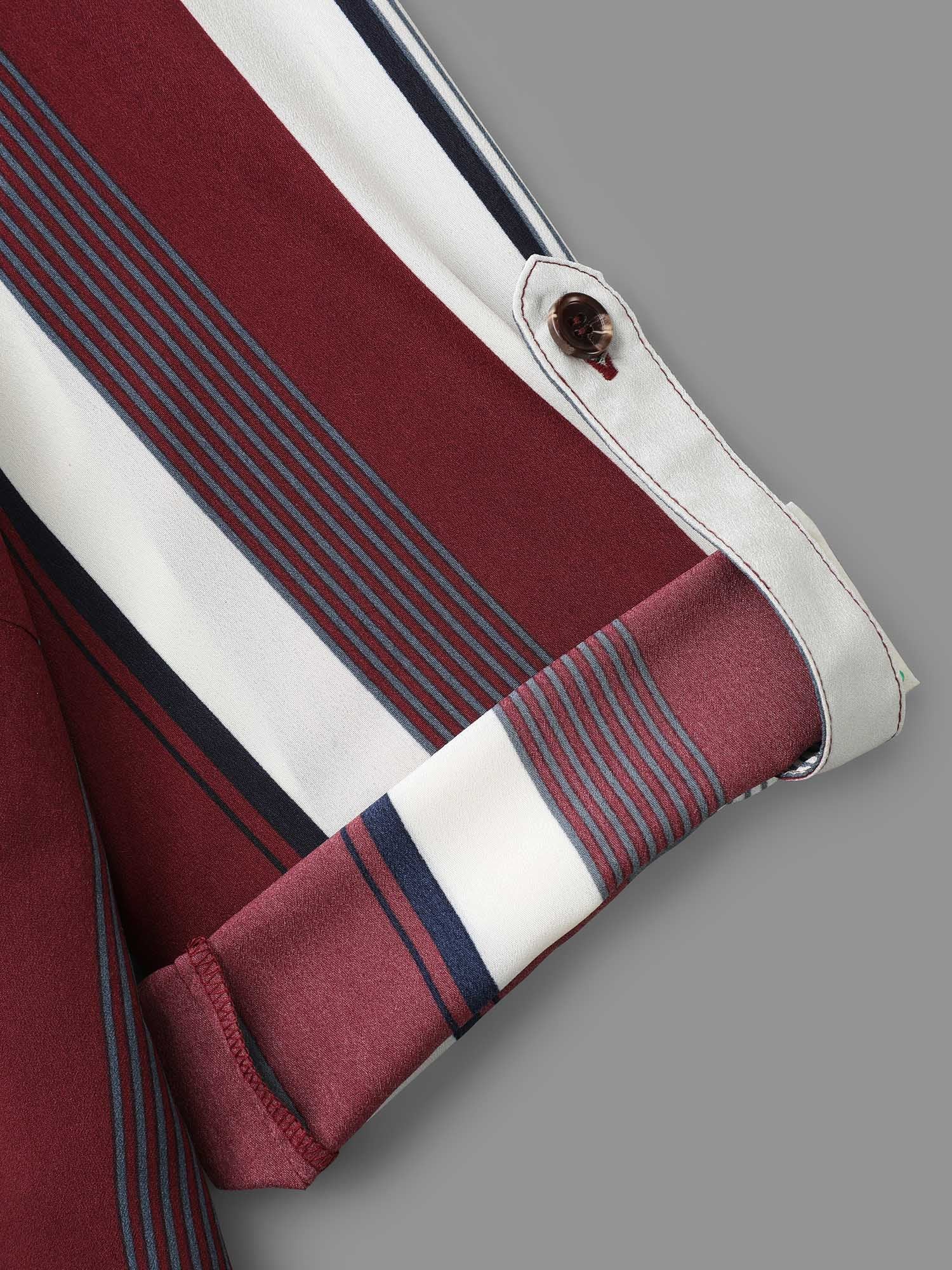Vertical Striped V-Neck Tab Sleeve Blouse - Image 6