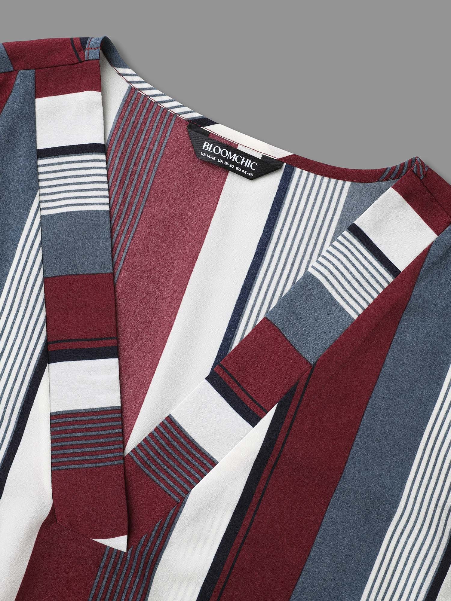 Vertical Striped V-Neck Tab Sleeve Blouse - Image 7