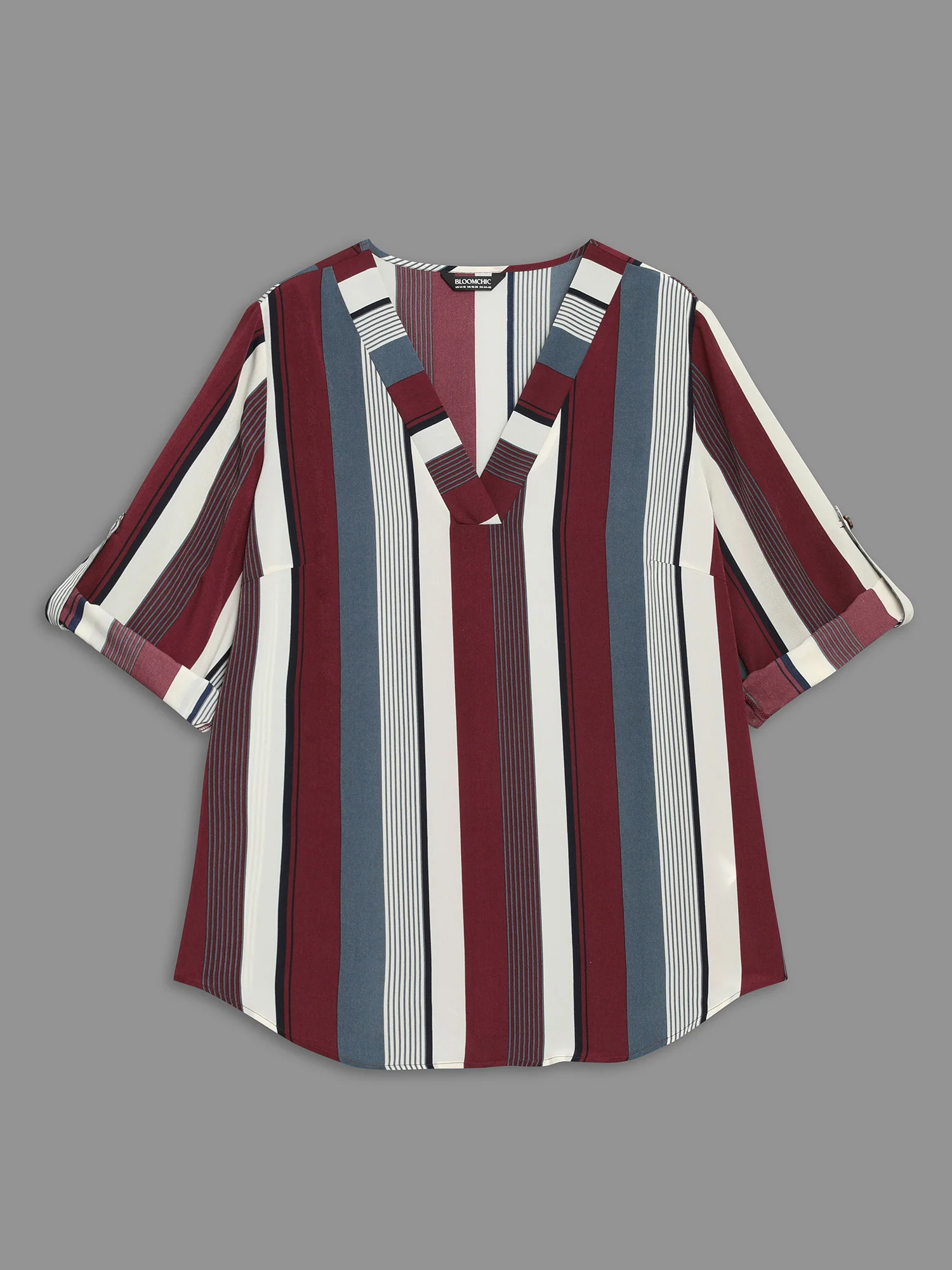 Vertical Striped V-Neck Tab Sleeve Blouse - Image 8