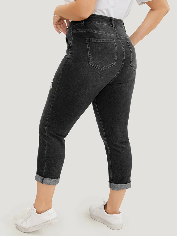 Very Stretchy Dark Wash Roll Hem Cropped Jeans - Image 10