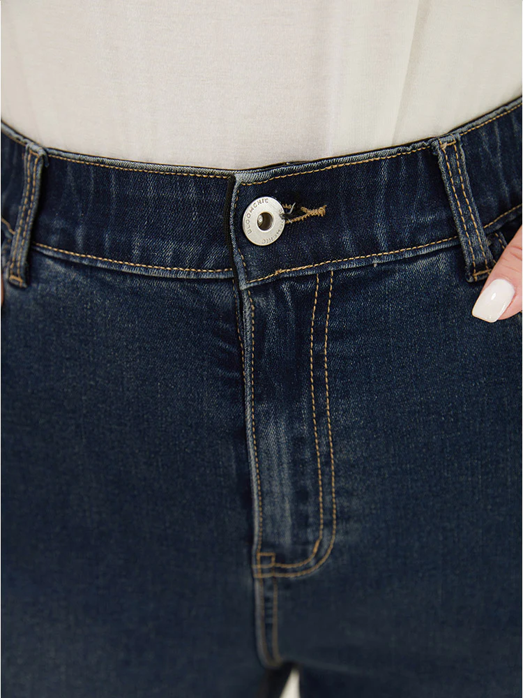 Very Stretchy High Rise  Dark Wash Beaded Detail Cropped Jeans - Image 8