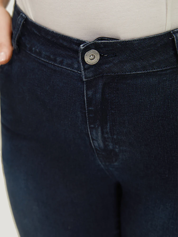 Very Stretchy High Rise Dark Wash Butterfly Embroidered Jeans - Image 9