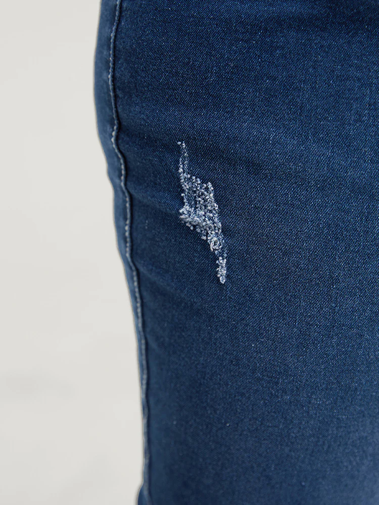 Very Stretchy High Rise Dark Wash Button Hem Jeans - Image 11