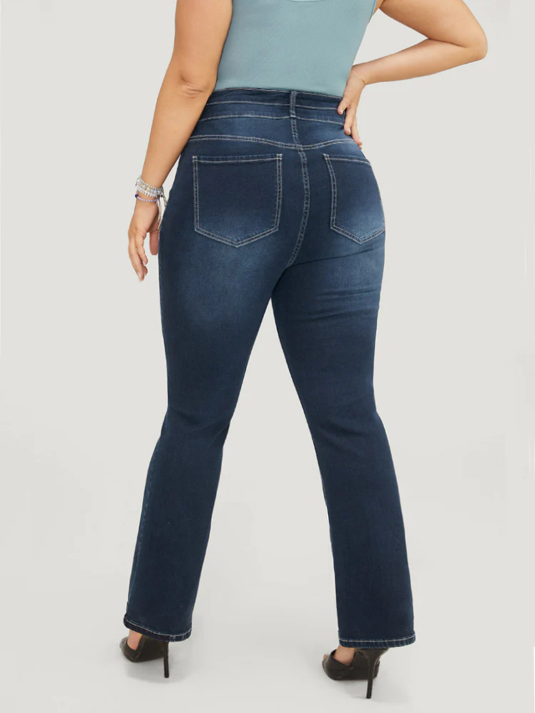 Very Stretchy High Rise Dark Wash Contrast Stitching  Jeans - Image 6