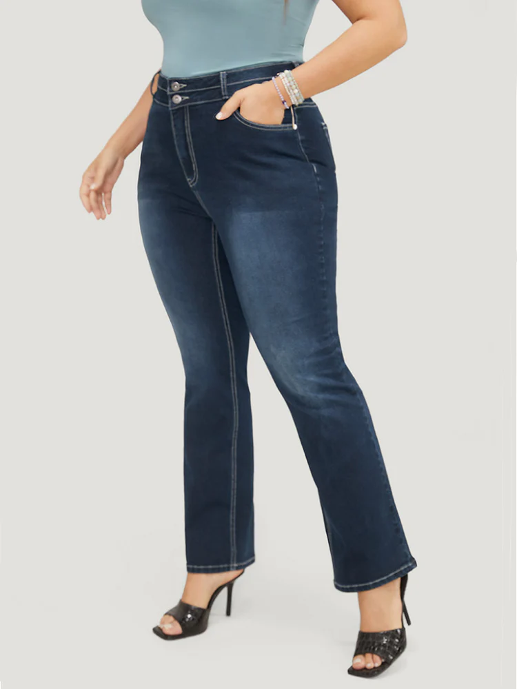 Very Stretchy High Rise Dark Wash Contrast Stitching  Jeans - Image 7