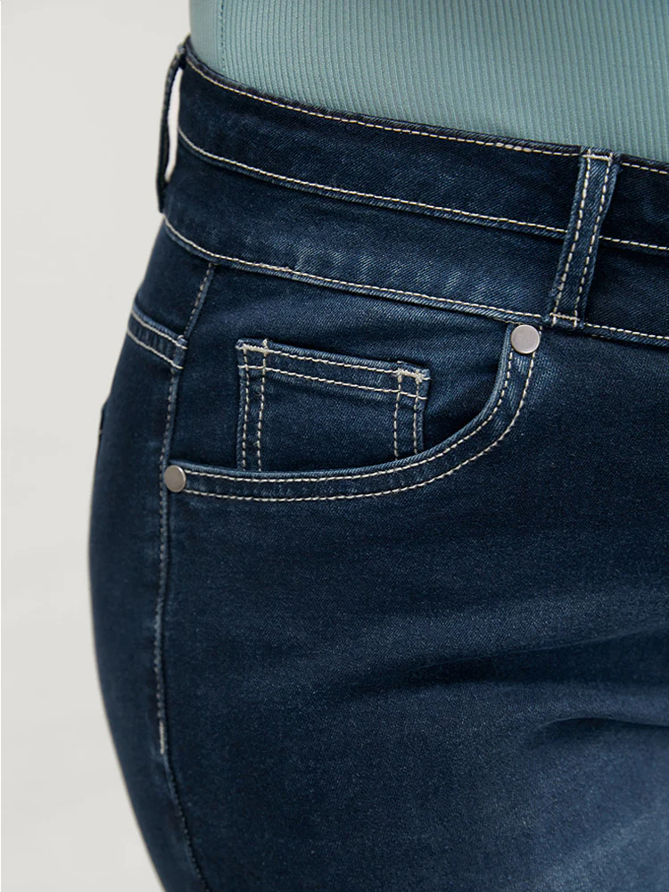 Very Stretchy High Rise Dark Wash Contrast Stitching  Jeans - Image 8
