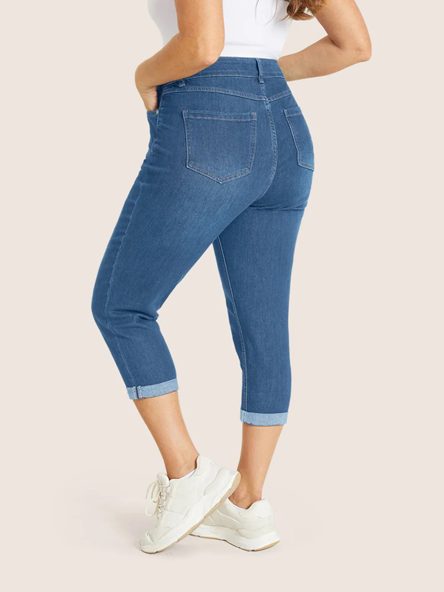 Very Stretchy High Rise Dark Wash Cropped Jeans - Image 10