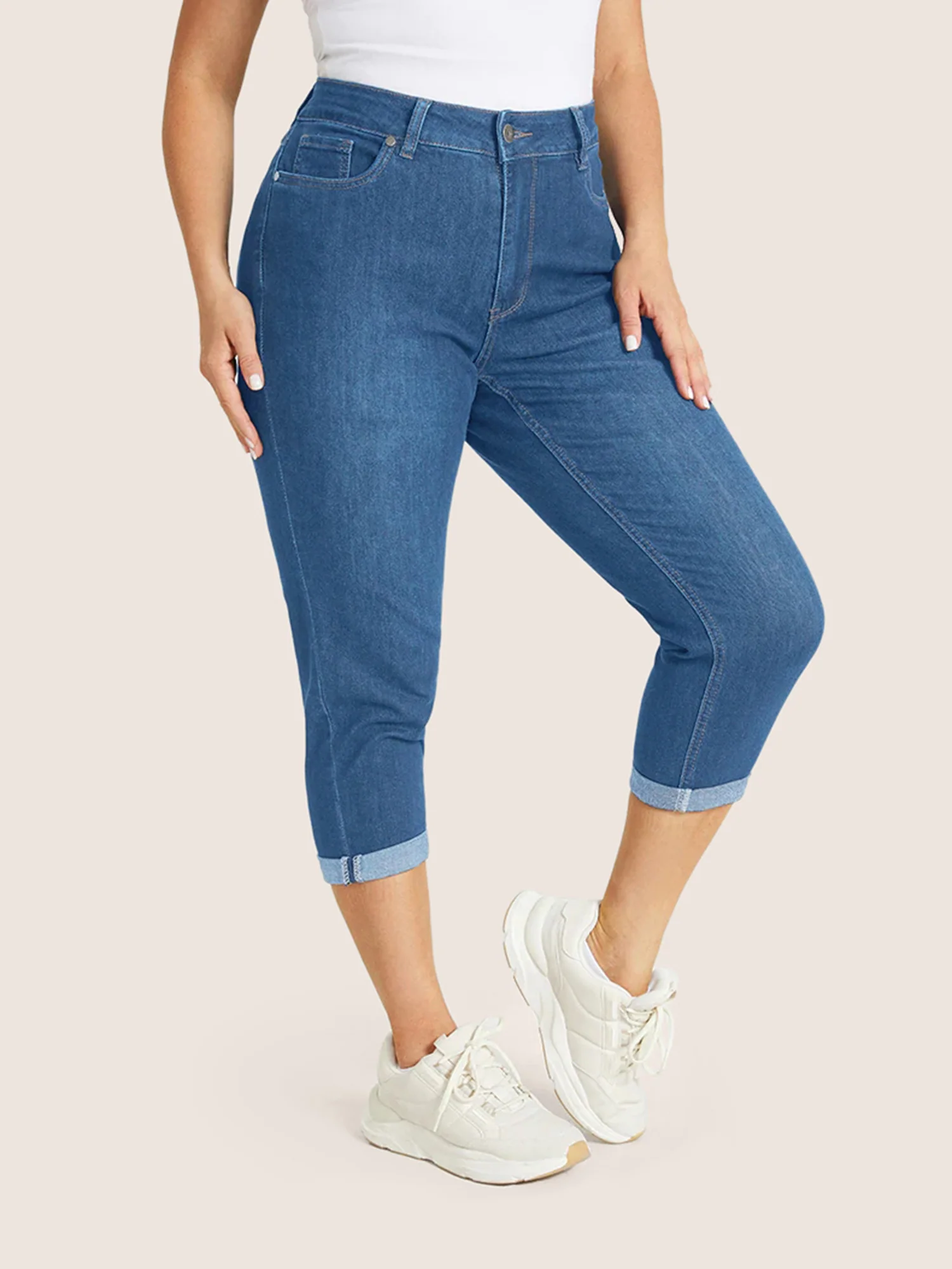 Very Stretchy High Rise Dark Wash Cropped Jeans - Image 11