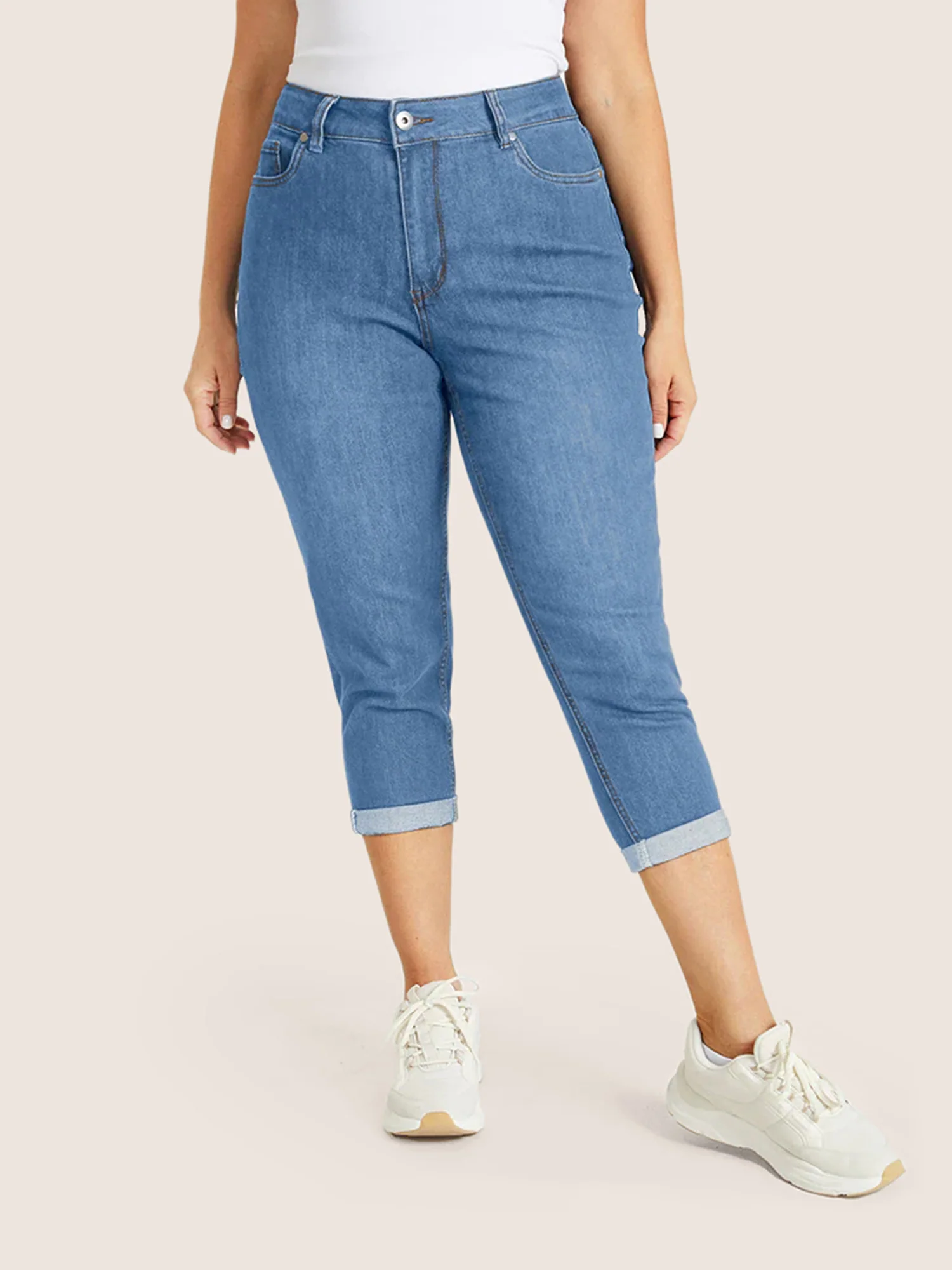 Very Stretchy High Rise Dark Wash Cropped Jeans - Image 15