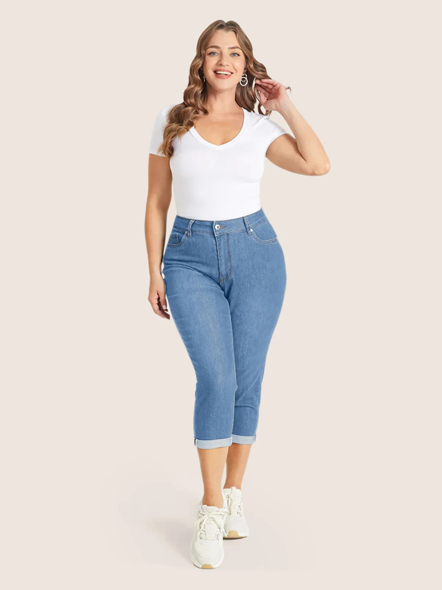 Very Stretchy High Rise Dark Wash Cropped Jeans - Image 16