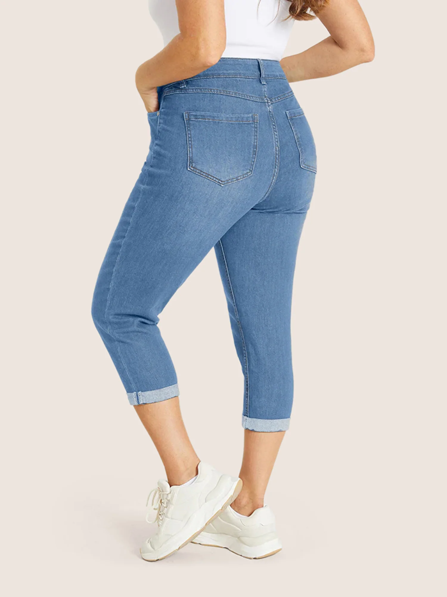 Very Stretchy High Rise Dark Wash Cropped Jeans - Image 17