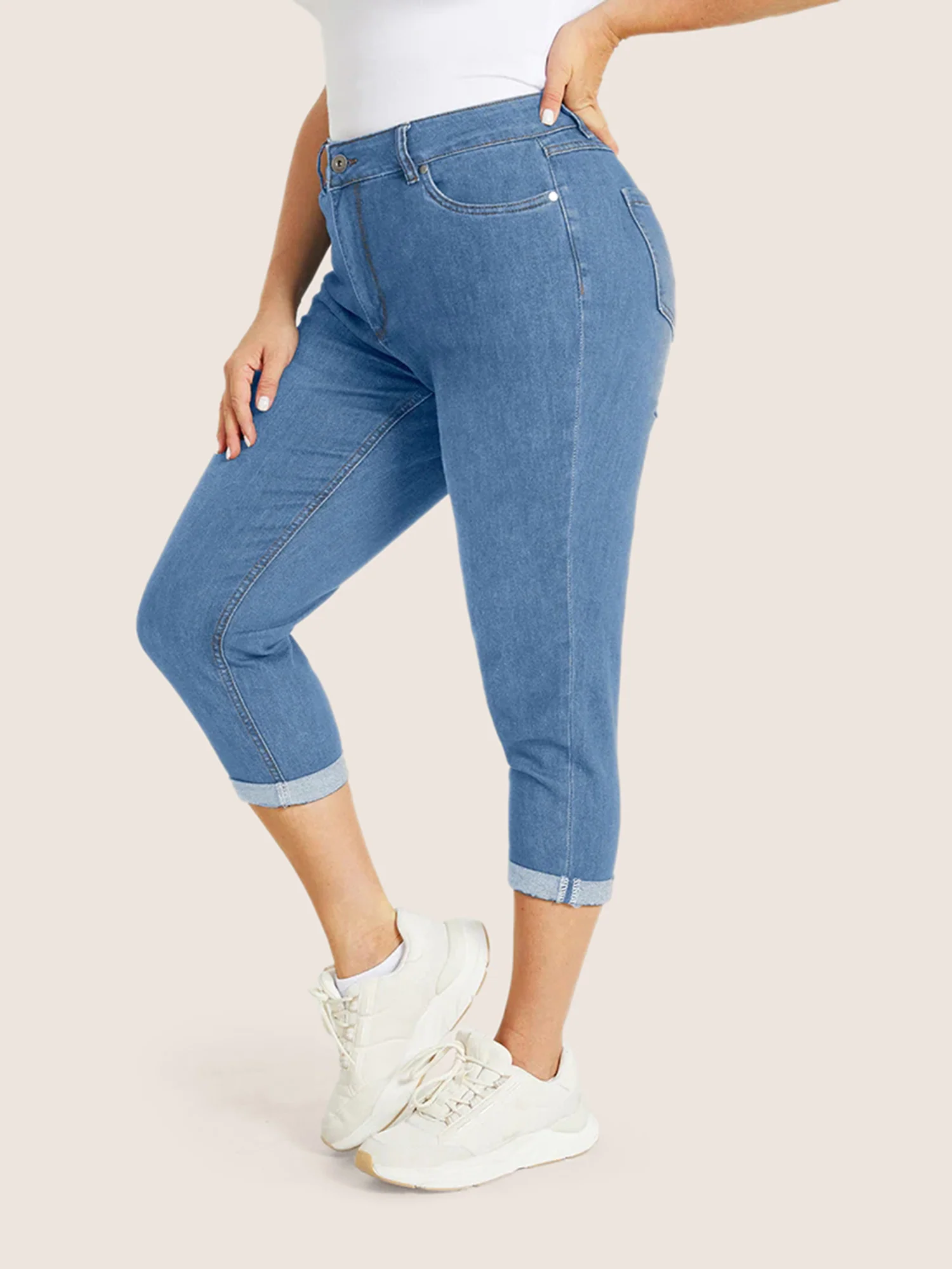 Very Stretchy High Rise Dark Wash Cropped Jeans - Image 18