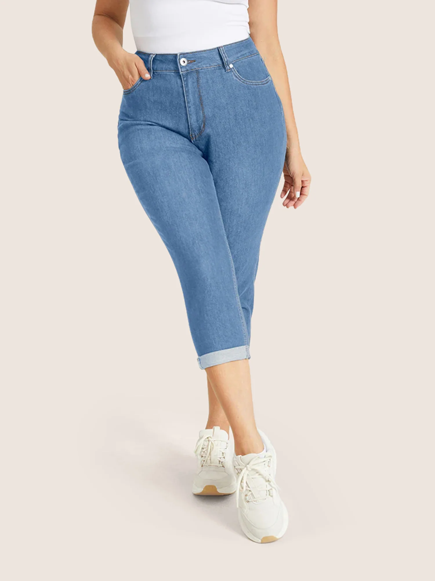 Very Stretchy High Rise Dark Wash Cropped Jeans - Image 19