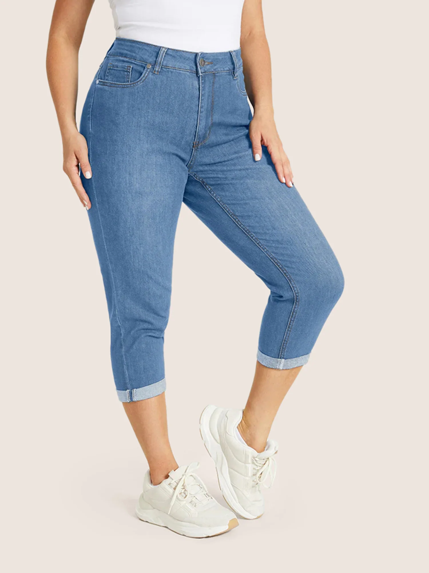 Very Stretchy High Rise Dark Wash Cropped Jeans - Image 20