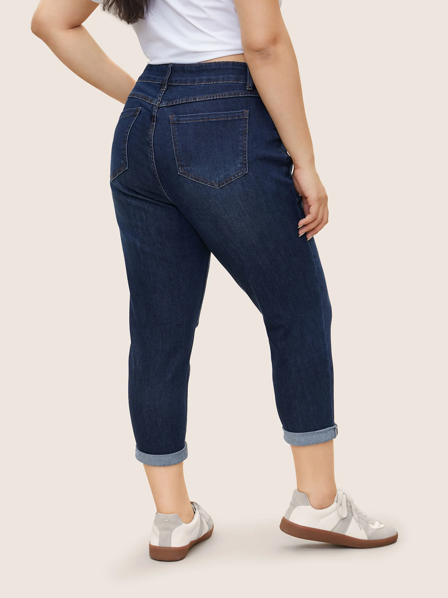 Very Stretchy High Rise Dark Wash Cropped Jeans - Image 3