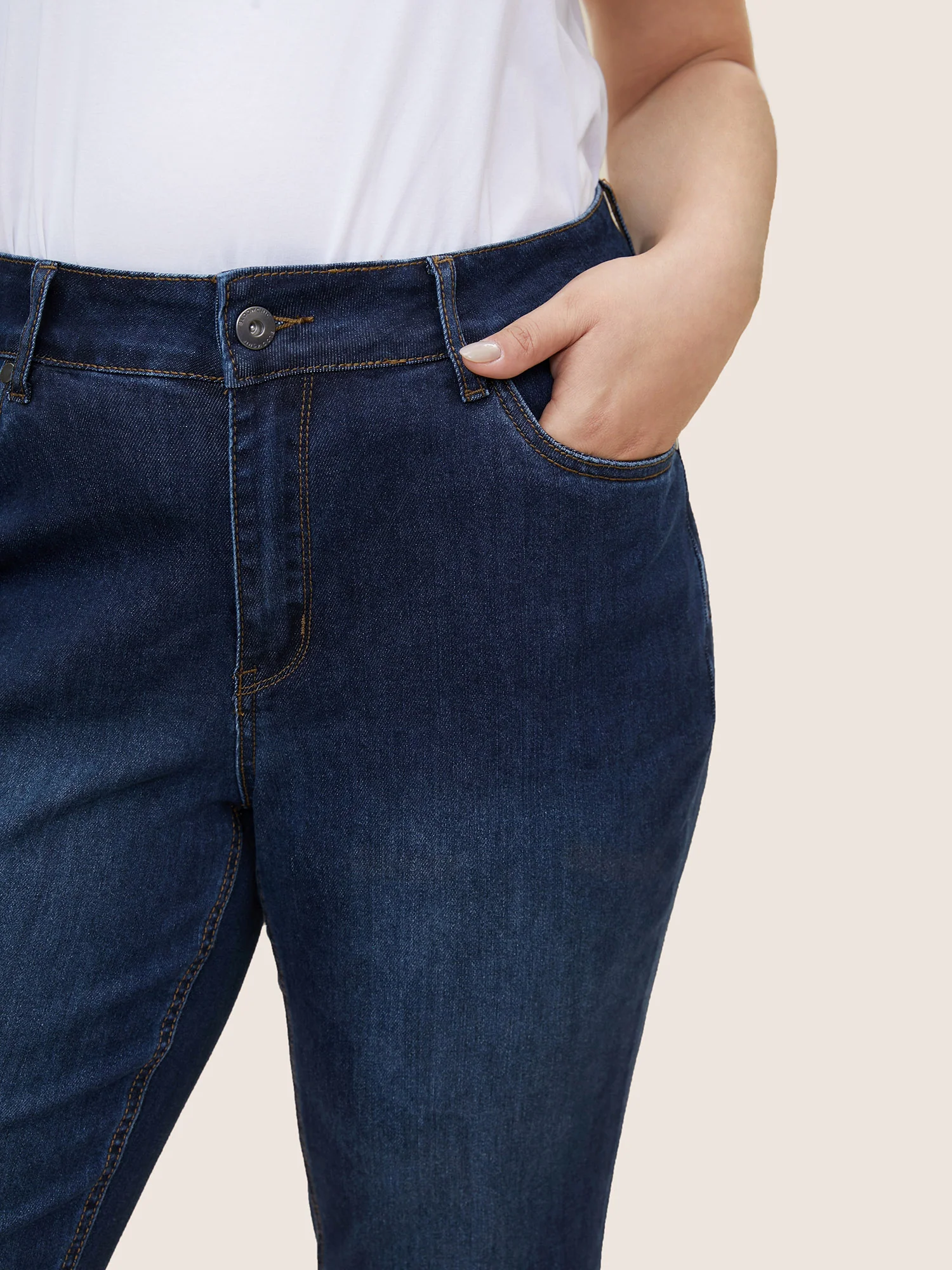 Very Stretchy High Rise Dark Wash Cropped Jeans - Image 4