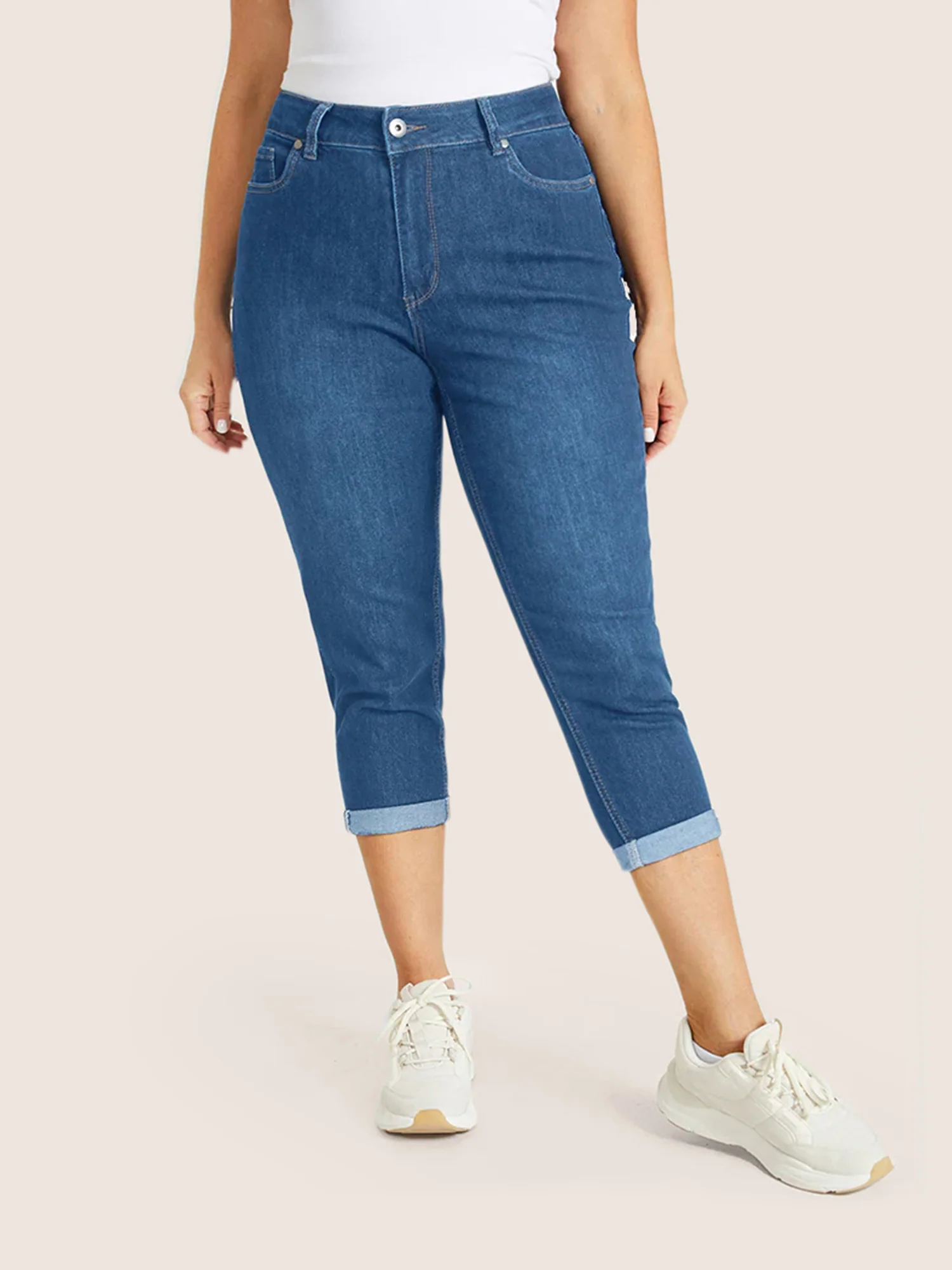Very Stretchy High Rise Dark Wash Cropped Jeans - Image 8