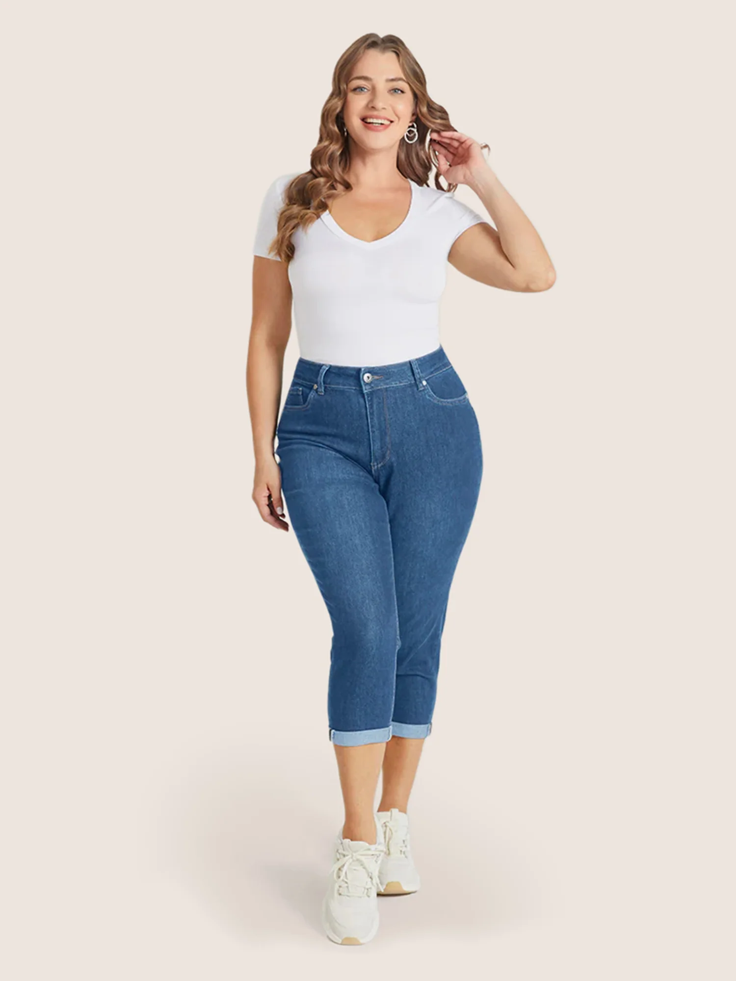 Very Stretchy High Rise Dark Wash Cropped Jeans - Image 9