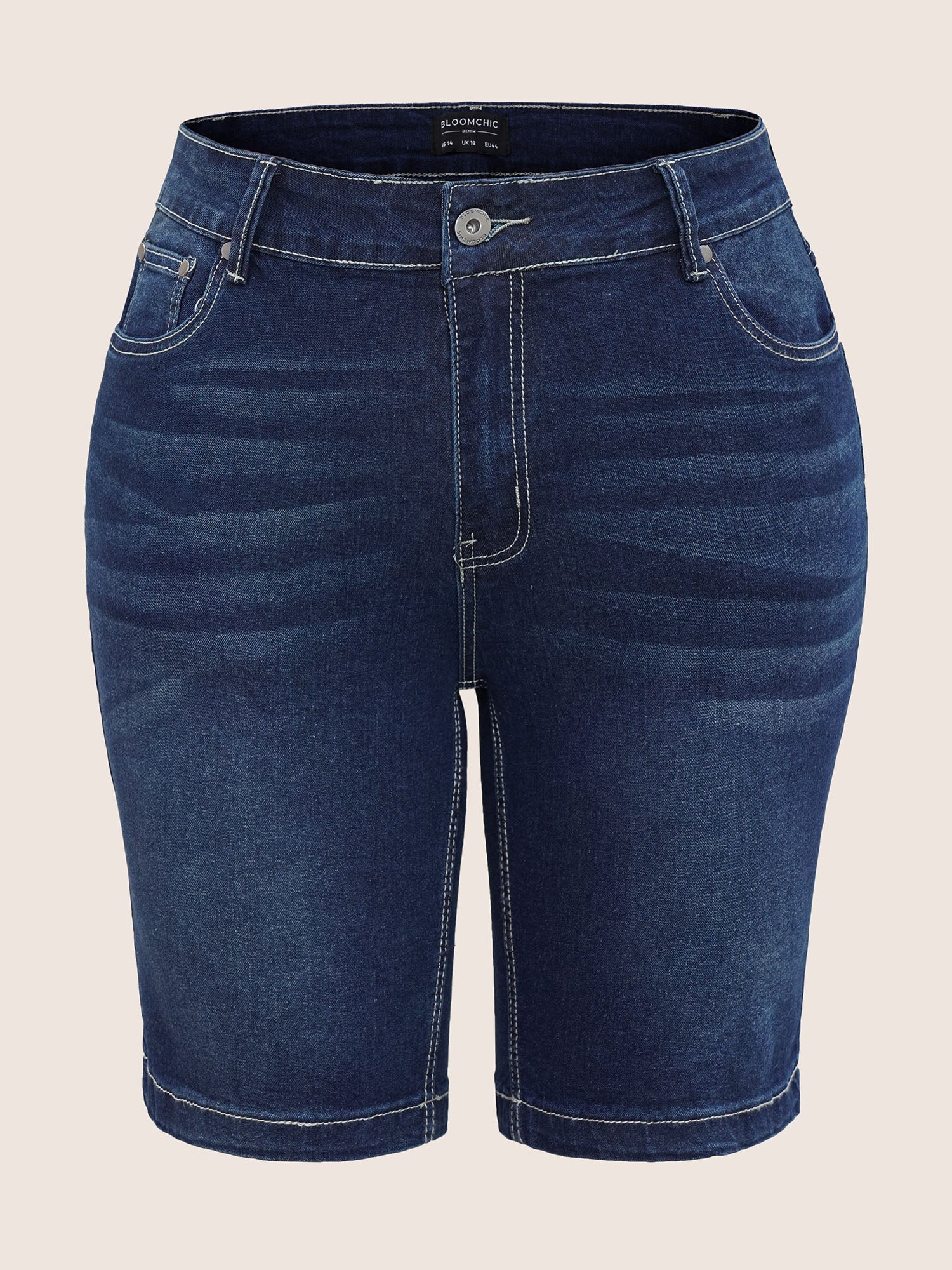 High Rise Knee-Length Skinny-Fit Denim Shorts - Image 13
