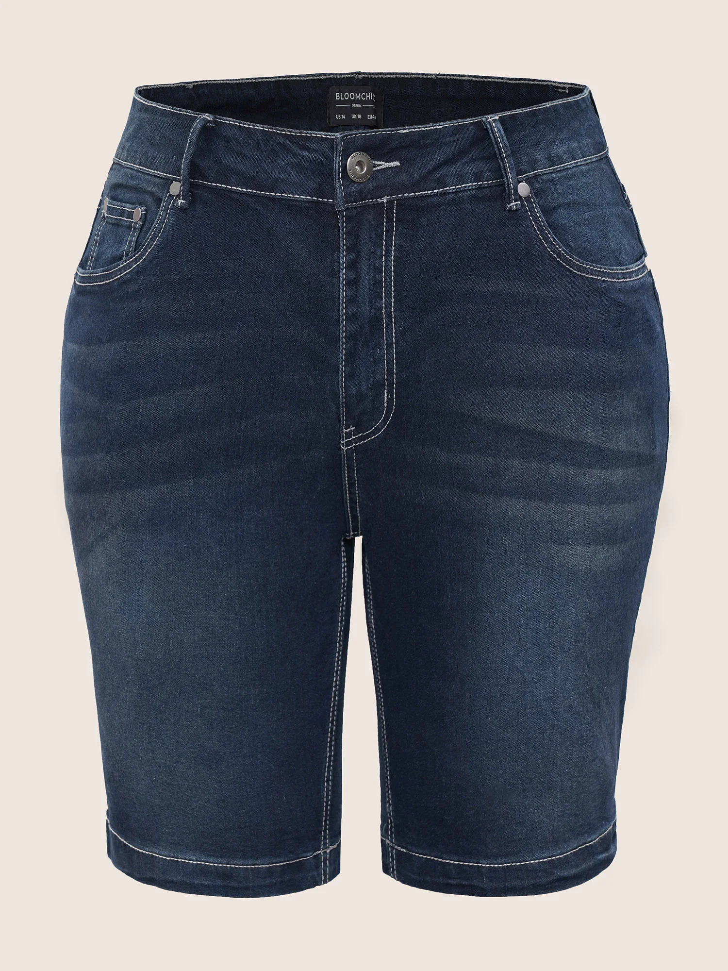 High Rise Knee-Length Skinny-Fit Denim Shorts - Image 20