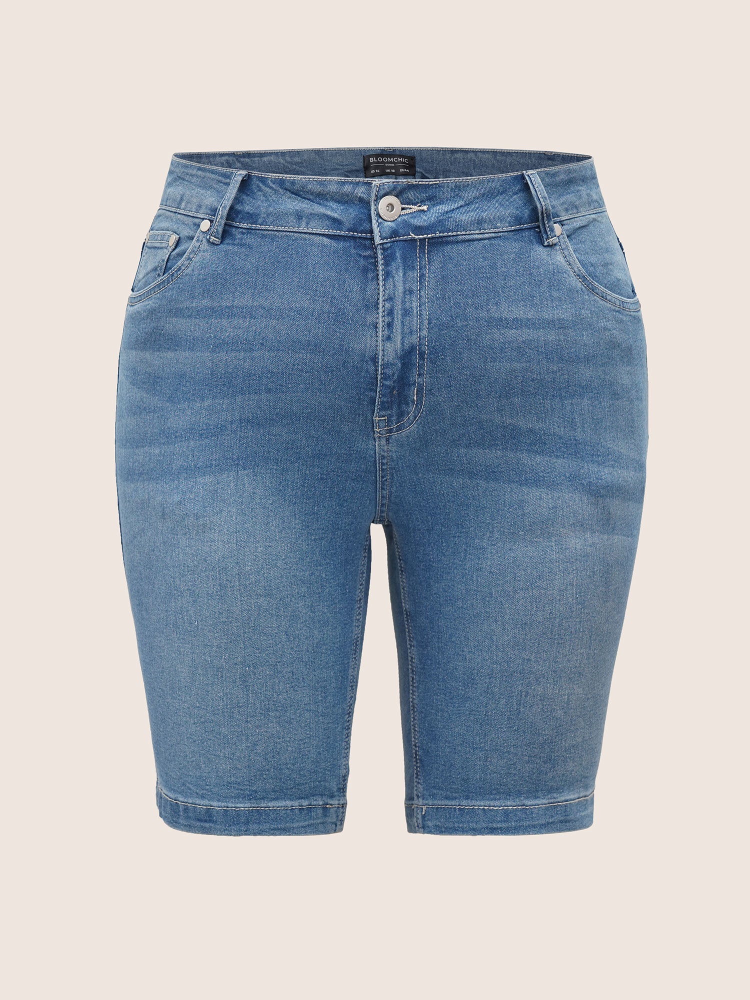High Rise Knee-Length Skinny-Fit Denim Shorts - Image 6