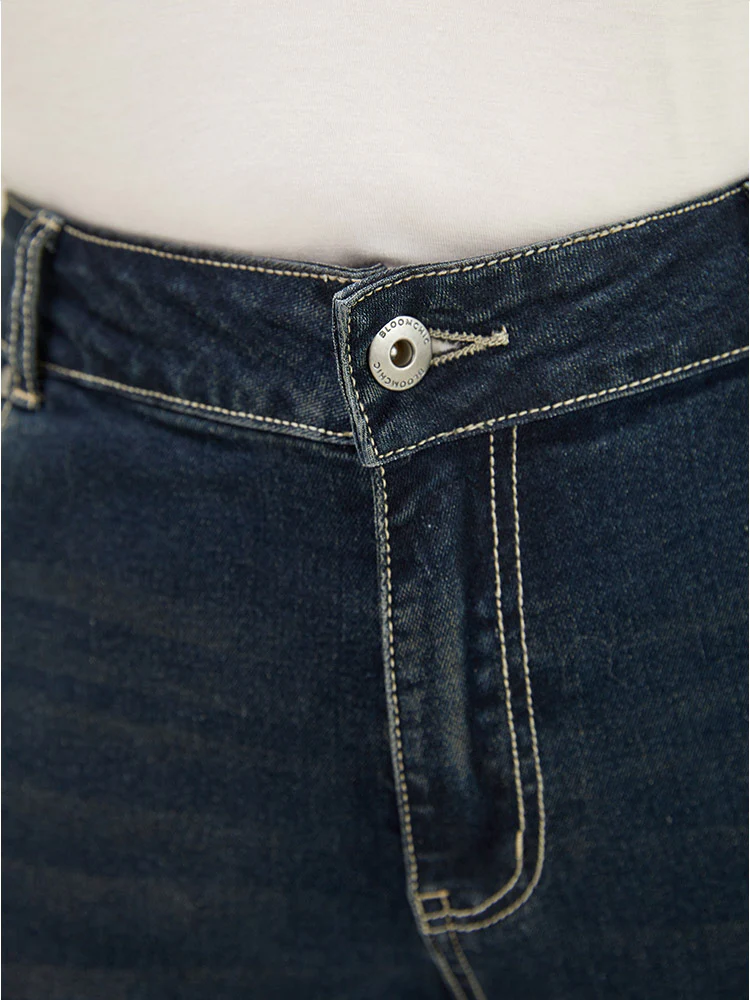 Very Stretchy  High Rise Dark Wash Distressed Stitch Jeans - Image 13