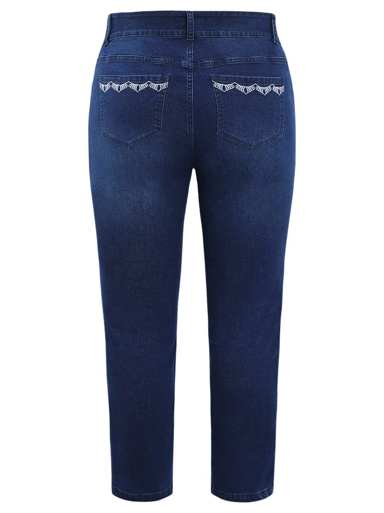 Very Stretchy High Rise Dark Wash Embroidery Back Jeans - Image 10