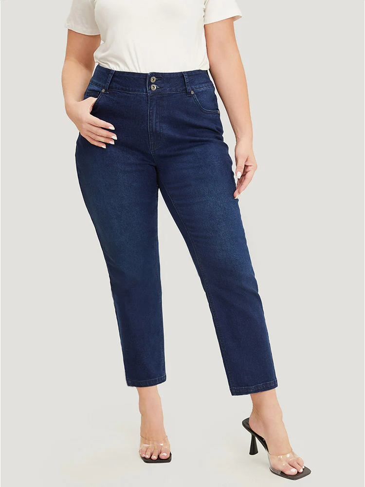 Very Stretchy High Rise Dark Wash Embroidery Back Jeans - Image 2