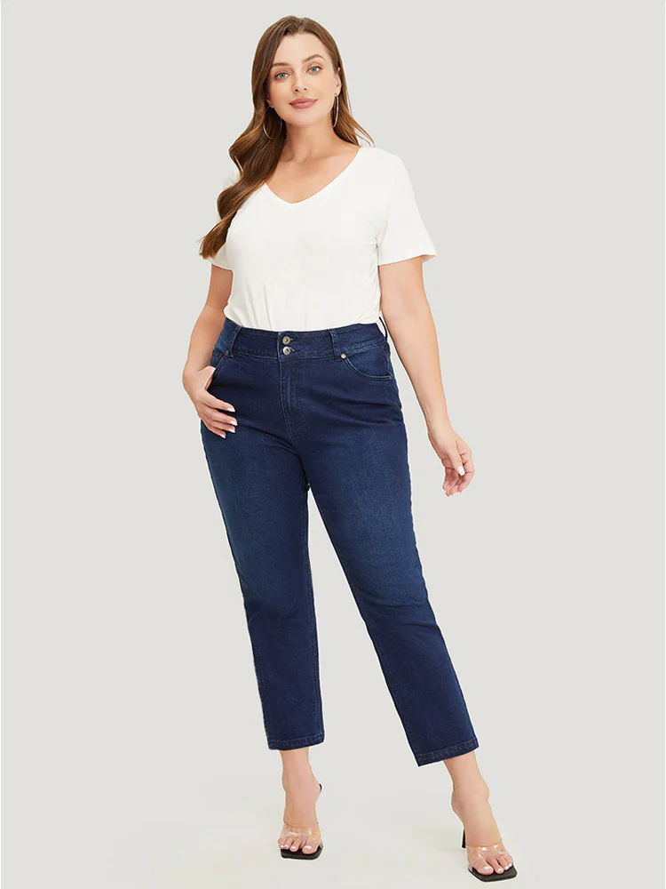 Very Stretchy High Rise Dark Wash Embroidery Back Jeans - Image 3