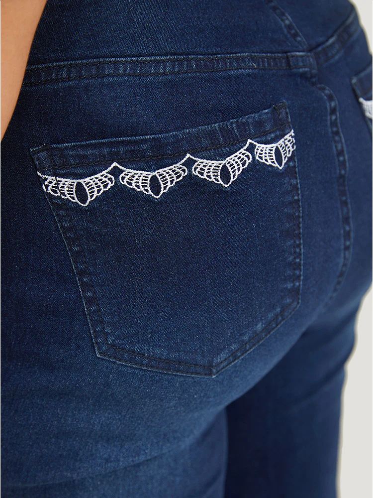 Very Stretchy High Rise Dark Wash Embroidery Back Jeans - Image 7
