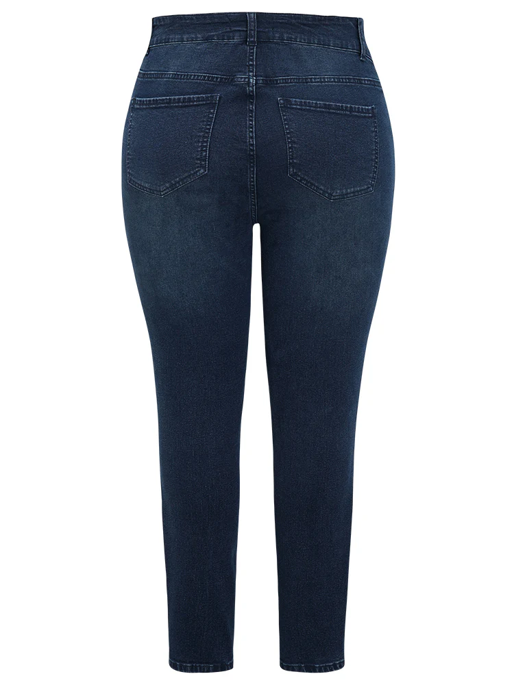 Very Stretchy High Rise Dark Wash Paint Jeans - Image 10