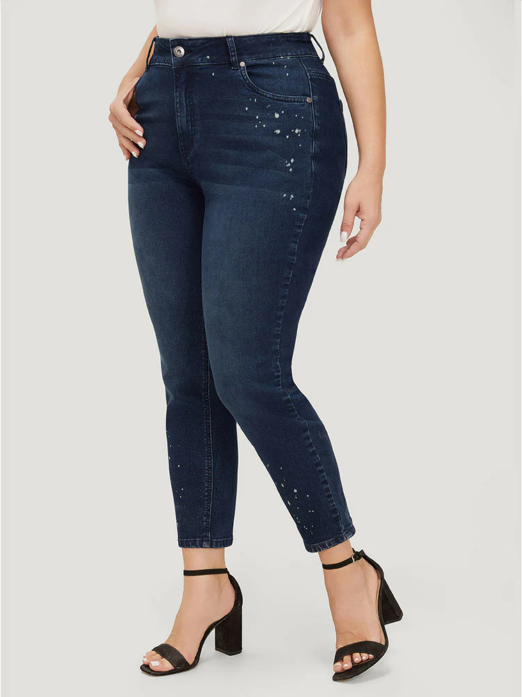 Very Stretchy High Rise Dark Wash Paint Jeans - Image 4