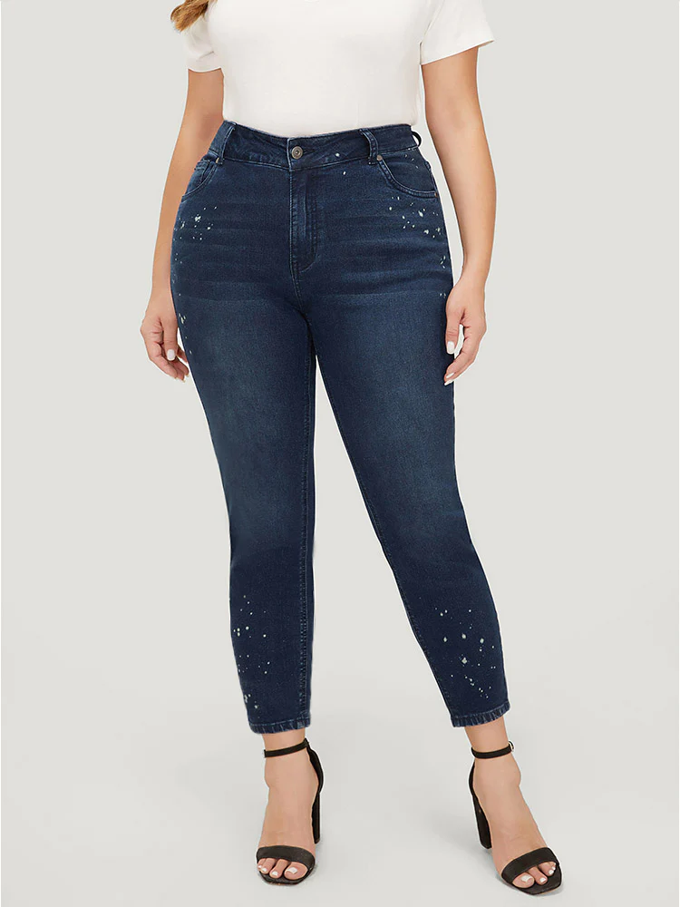 Very Stretchy High Rise Dark Wash Paint Jeans - Image 5